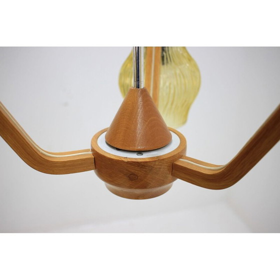 Image 1 of Vintage glass and wood curved suspension, Czechoslovakia 1960