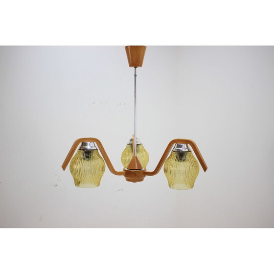 Image 1 of Vintage glass and wood curved suspension, Czechoslovakia 1960