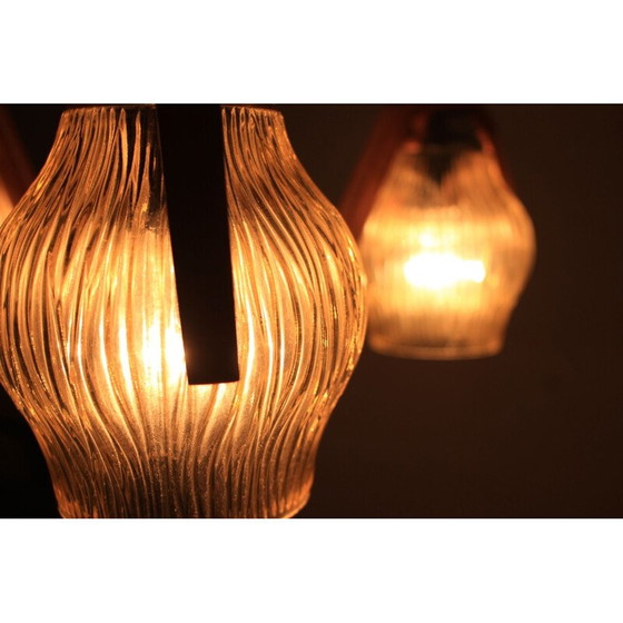 Image 1 of Vintage glass and wood curved suspension, Czechoslovakia 1960