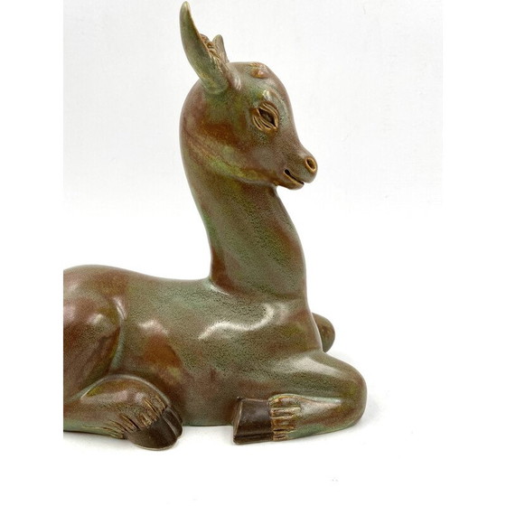 Image 1 of Vintage sculpted figure "crouching deer" in cerbiatto green by Giovanni Gariboldi, Italy 1940