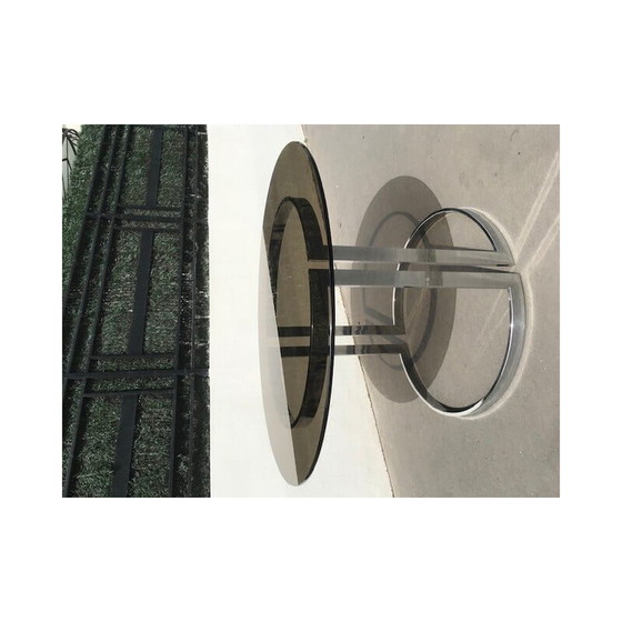 Image 1 of Round vintage table in glass and chrome steel by Vittorio Introini for Saporiti, Italy 1970