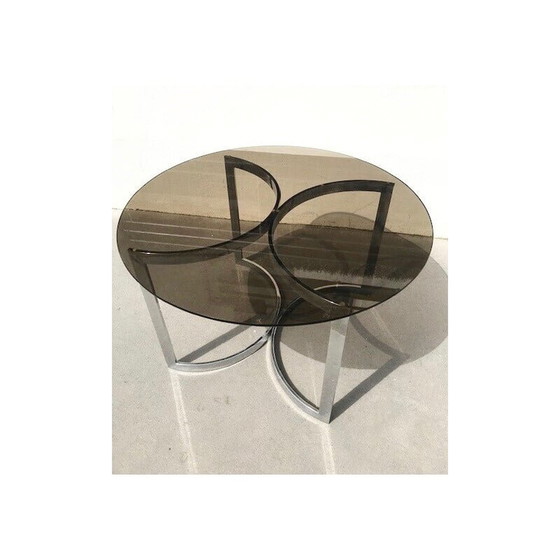 Image 1 of Round vintage table in glass and chrome steel by Vittorio Introini for Saporiti, Italy 1970