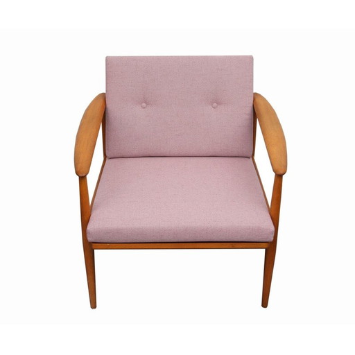 Vintage scandinavian pink armchair in beech - 1960s