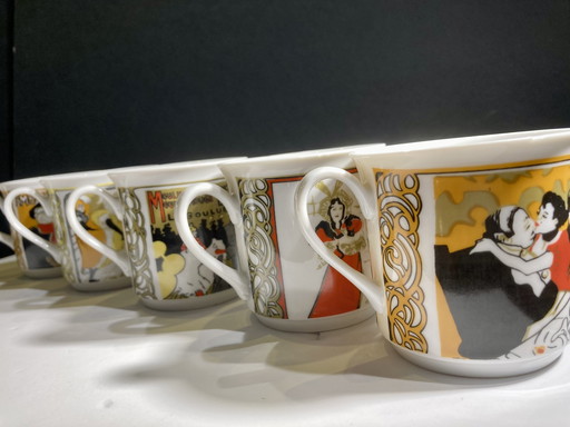 5x Art Deco Style Cups And Saucers