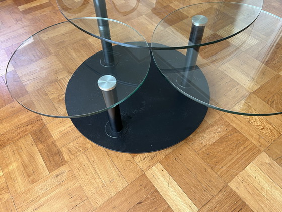 Image 1 of Vintage Coffee Table With 3 Glass Swivel Tops