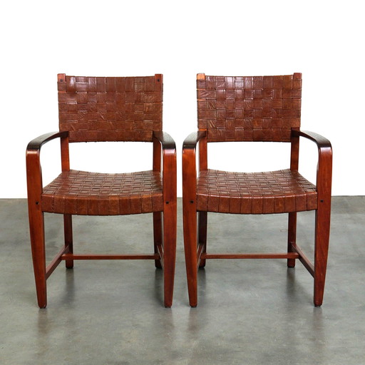 2 x Schuitema designer shaker chair with braided leather seat and backrest