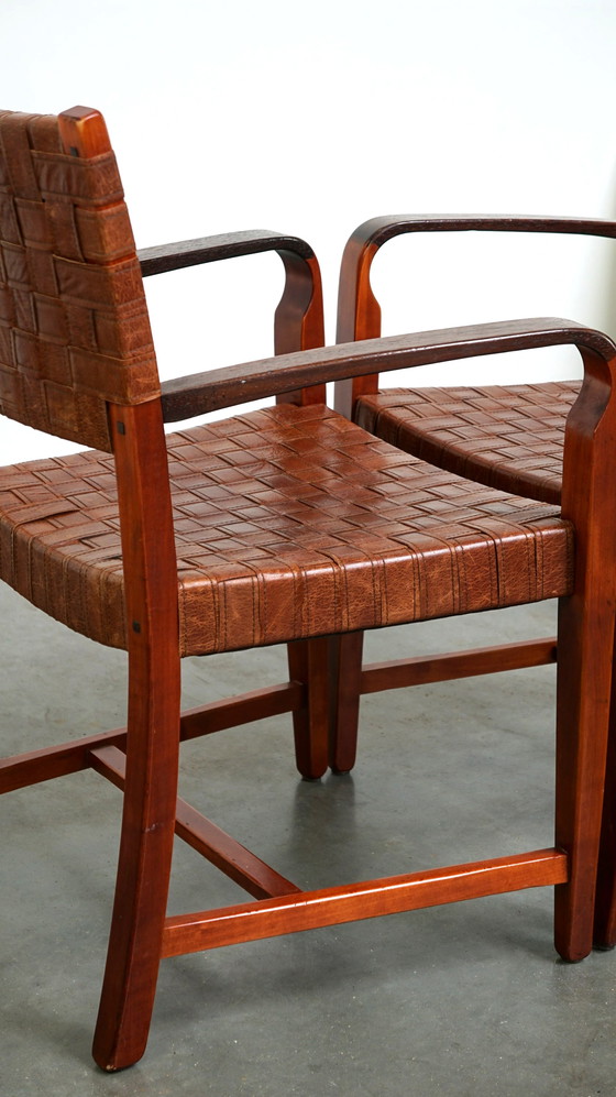 Image 1 of 2 x Schuitema designer shaker chair with braided leather seat and backrest