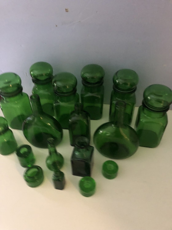 Image 1 of 17 Retro Green Glass Objects.