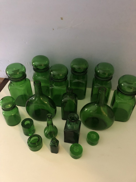 Image 1 of 17 Retro Green Glass Objects.