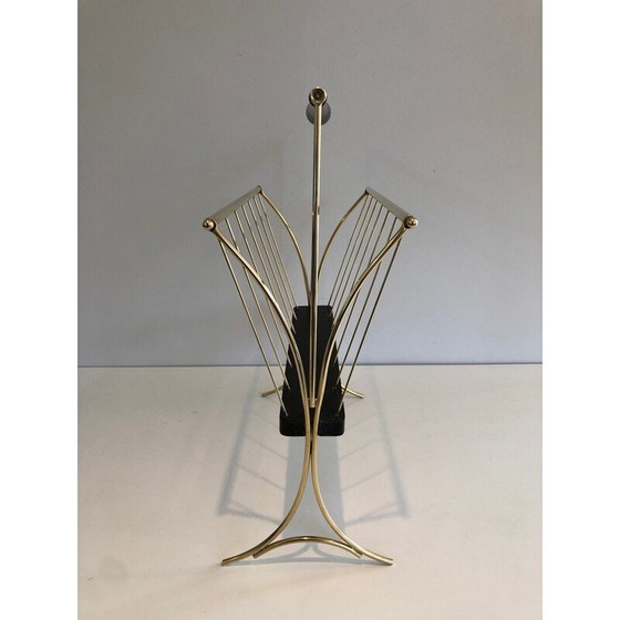 Image 1 of Vintage magazine rack in blackened wood and brass, 1950