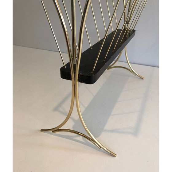 Image 1 of Vintage magazine rack in blackened wood and brass, 1950