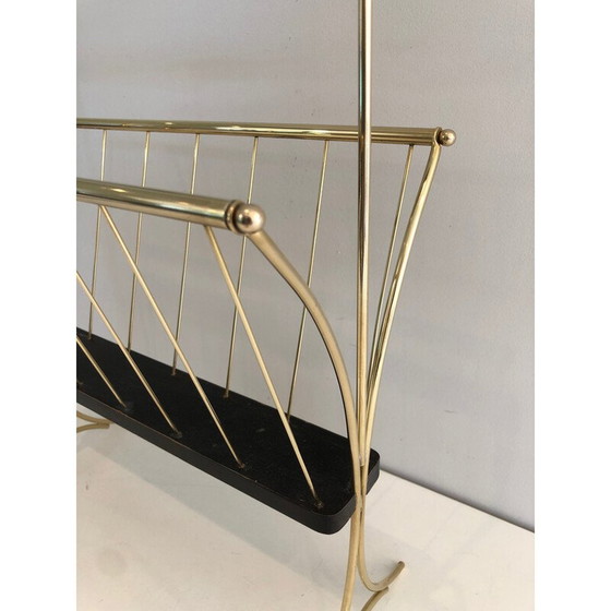 Image 1 of Vintage magazine rack in blackened wood and brass, 1950