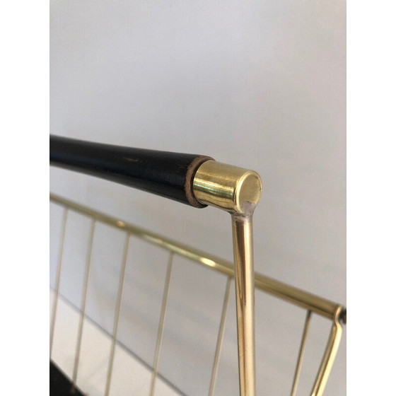 Image 1 of Vintage magazine rack in blackened wood and brass, 1950