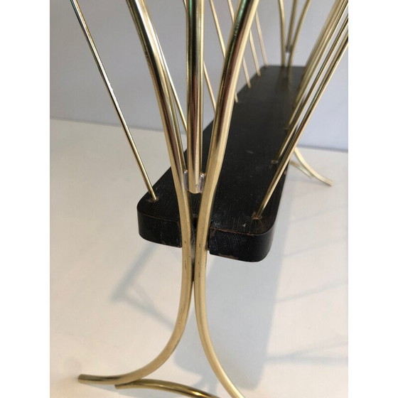 Image 1 of Vintage magazine rack in blackened wood and brass, 1950