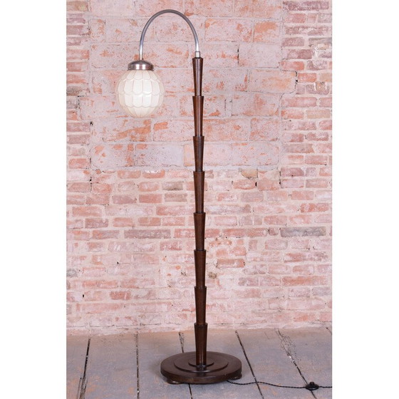 Image 1 of Vintage Art Deco floor lamp in beech and chrome, Czechoslovakia 1920