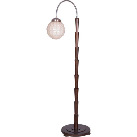 Image 1 of Vintage Art Deco floor lamp in beech and chrome, Czechoslovakia 1920