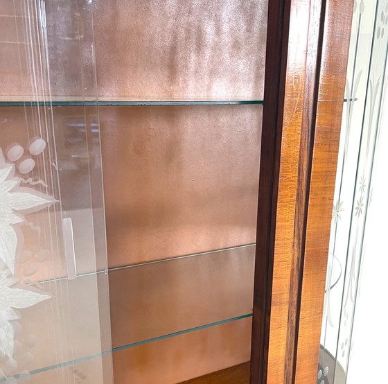 Image 1 of Art Deco Display Case With Engraved Glass