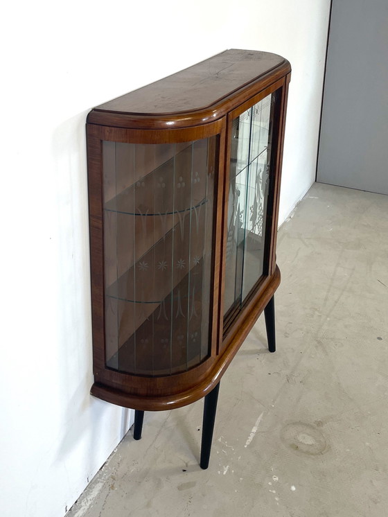 Image 1 of Art Deco Display Case With Engraved Glass