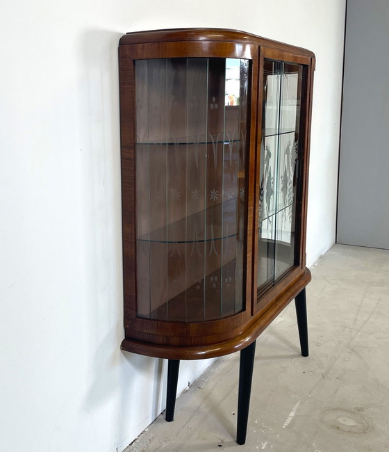 Image 1 of Art Deco Display Case With Engraved Glass