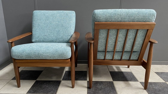 Image 1 of set of 2 teak easy arm chairs 1960s