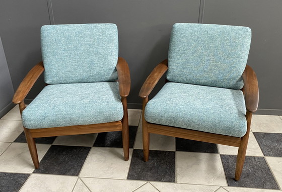 Image 1 of set of 2 teak easy arm chairs 1960s