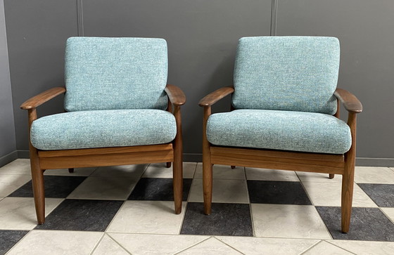 Image 1 of set of 2 teak easy arm chairs 1960s