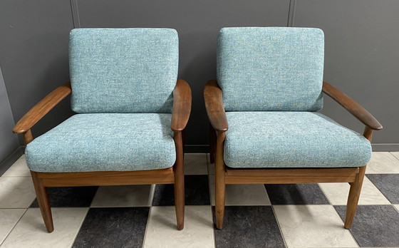 Image 1 of set of 2 teak easy arm chairs 1960s