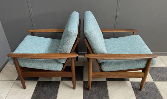 Image 1 of set of 2 teak easy arm chairs 1960s