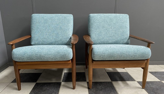 Image 1 of set of 2 teak easy arm chairs 1960s