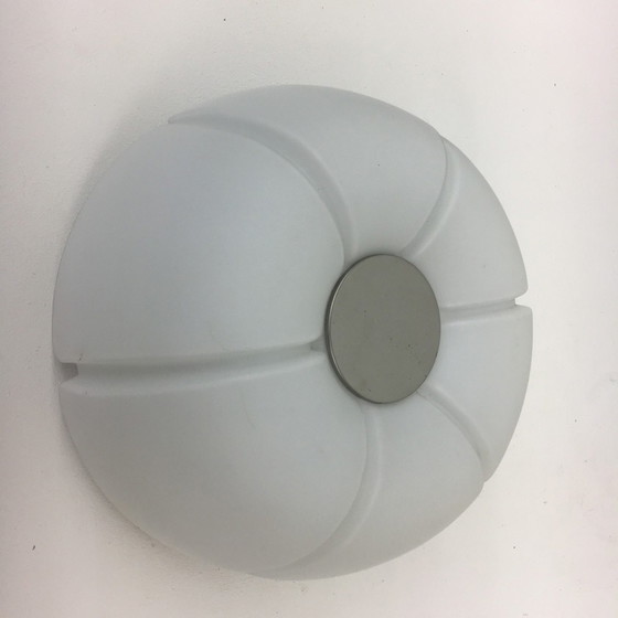 Image 1 of Glashütte Limburg Mid-Century Opalescent Glass & Chrome Wall Sconce