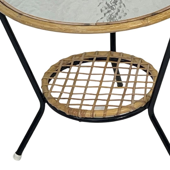 Image 1 of Rohe Noordwolde - Side Table With Rattan / Wicker And Glass Top