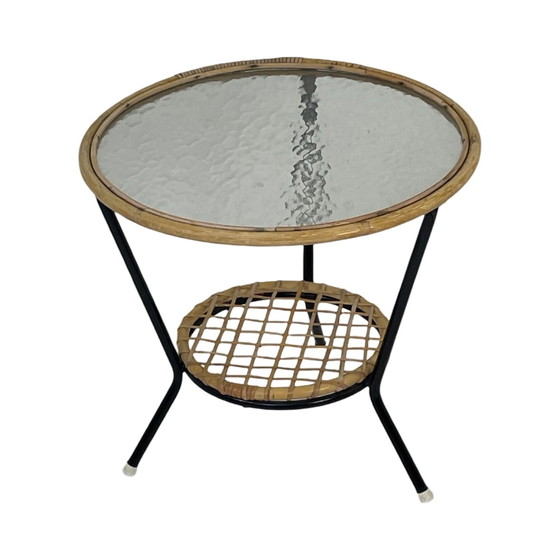 Image 1 of Rohe Noordwolde - Side Table With Rattan / Wicker And Glass Top