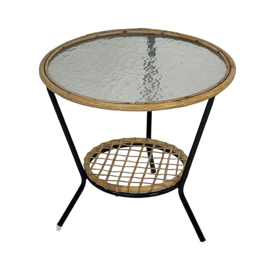 Image 1 of Rohe Noordwolde - Side Table With Rattan / Wicker And Glass Top