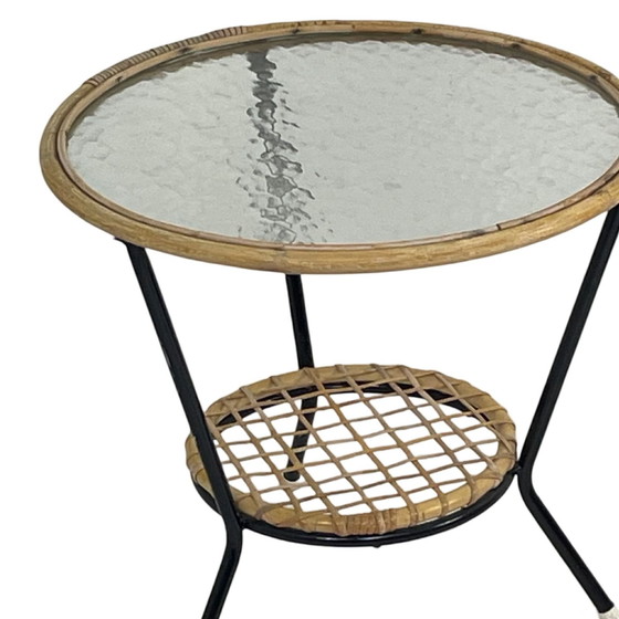 Image 1 of Rohe Noordwolde - Side Table With Rattan / Wicker And Glass Top