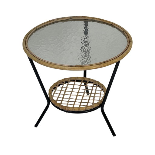 Rohe Noordwolde - Side Table With Rattan / Wicker And Glass Top