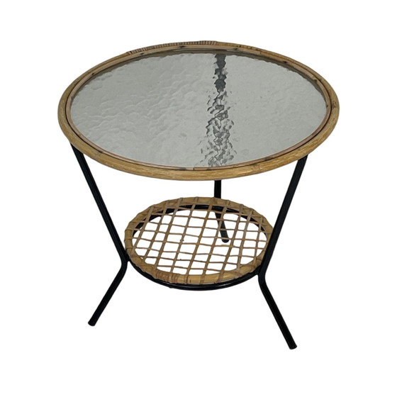 Image 1 of Rohe Noordwolde - Side Table With Rattan / Wicker And Glass Top