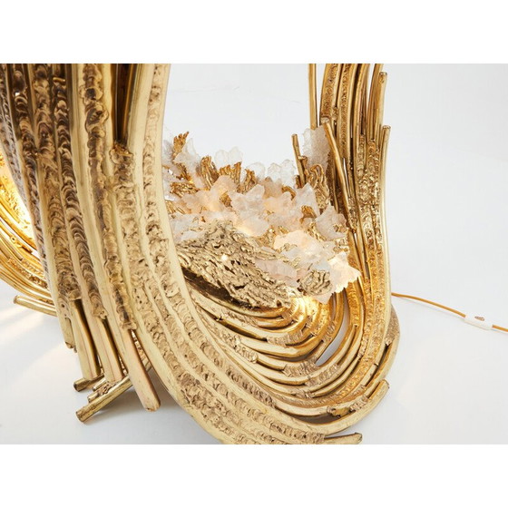 Image 1 of Vintage dining table in brass and rock crystals by Isabelle Faure for Maison Honoré, 1970