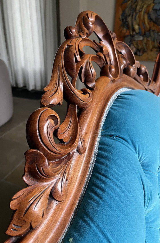 Image 1 of Antique French 3-Seater Walnut Sofa In Rococo Style, Completely Renovated.