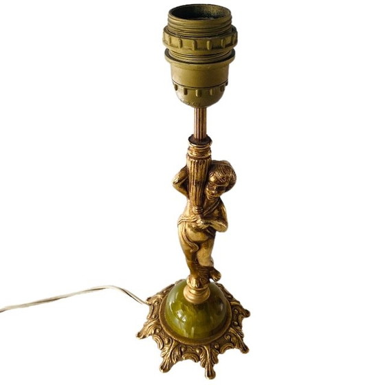 Image 1 of Baroque putti lamp base marble green