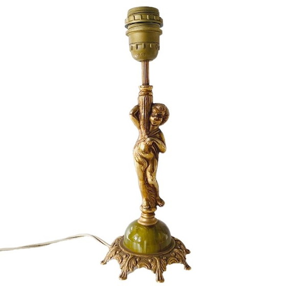 Image 1 of Baroque putti lamp base marble green