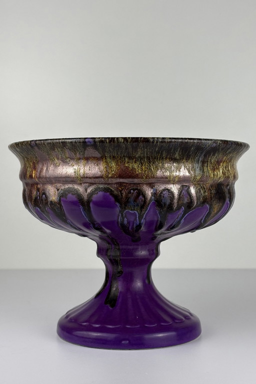 Vintage Purple Ceramic Bowl Fat Lava Drip Bronze Color