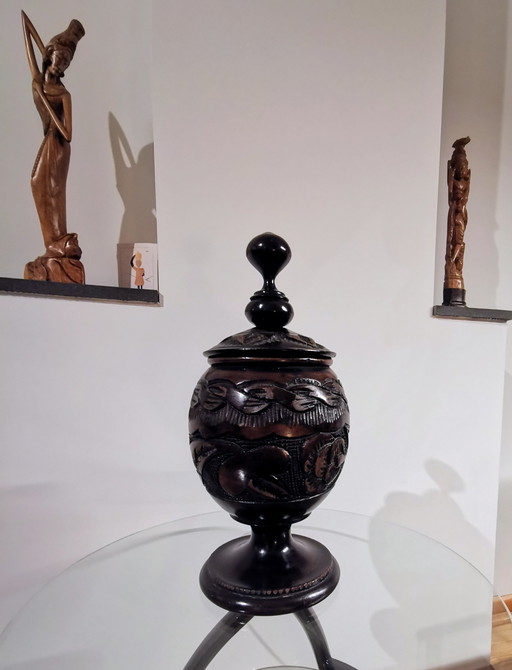 Wooden, Hand-Turned Pot With Beautiful Workmanship.