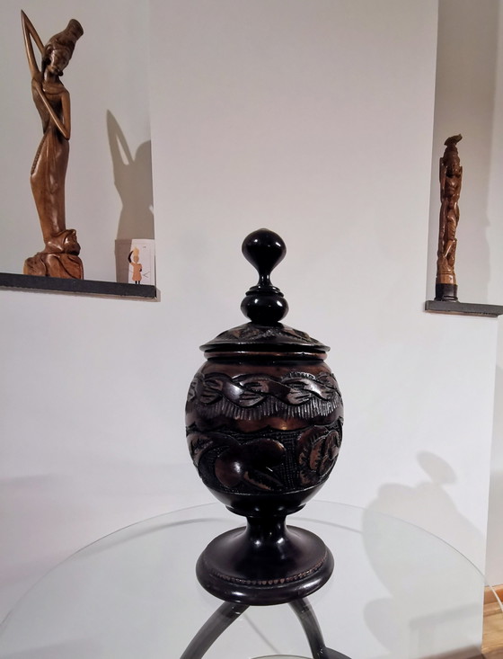 Image 1 of Wooden, Hand-Turned Pot With Beautiful Workmanship.