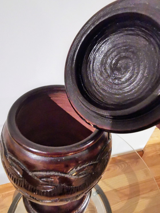 Image 1 of Wooden, Hand-Turned Pot With Beautiful Workmanship.