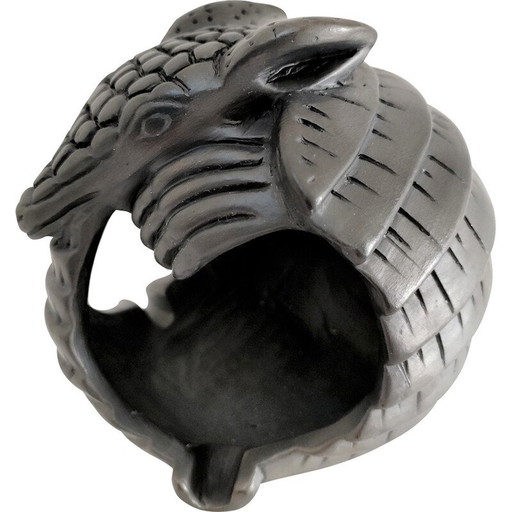 Vintage black ceramic zoomorph armadillo ashtray