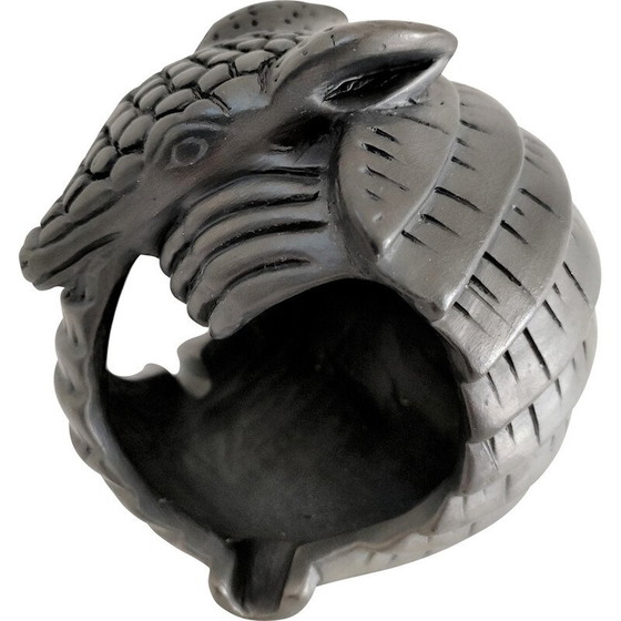 Image 1 of Vintage black ceramic zoomorph armadillo ashtray