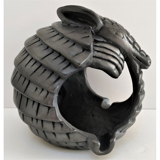 Image 1 of Vintage black ceramic zoomorph armadillo ashtray