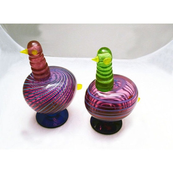 Image 1 of Pair of vintage glass chickens by Luciano Gaspari Salviati, 1970