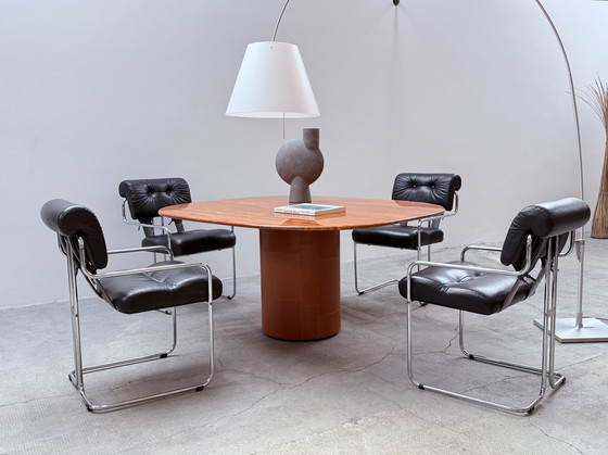 Image 1 of Set of 4 Guido Faleschini for i4Mariani "Tucroma" chairs leather black chrome, Italy 1970s