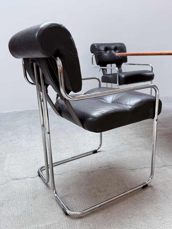 Image 1 of Set of 4 Guido Faleschini for i4Mariani "Tucroma" chairs leather black chrome, Italy 1970s